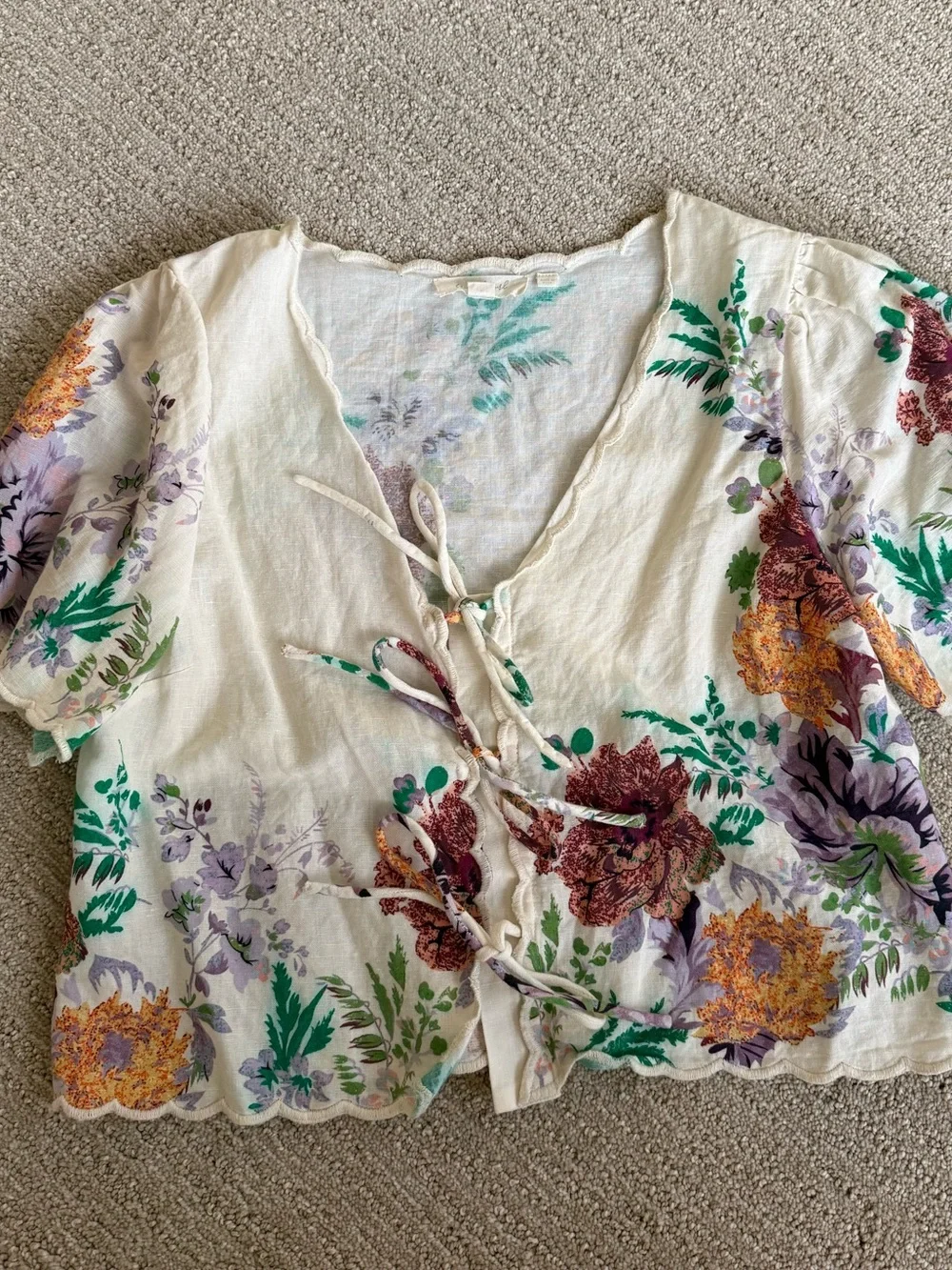 Forever That Girl Anthropologie tie linen top